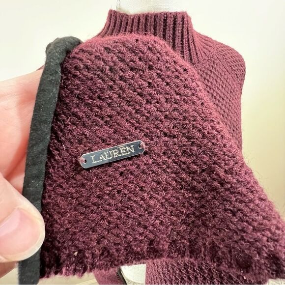 Lauren Ralph Lauren Cape Sweater Chunky Knit Mock Neck Poncho One Size - Picture 7 of 9